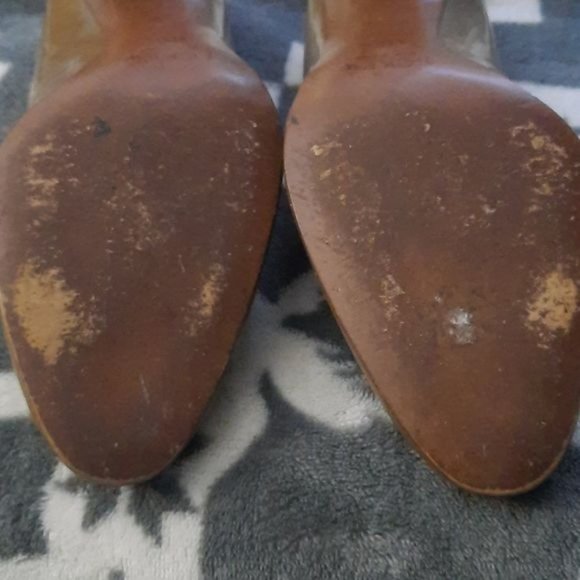 J.Crew Taupe Almond Toe Square Gem Embellishment 3 Inch Patent Leather Pumps 6.5 - Picture 16 of 16